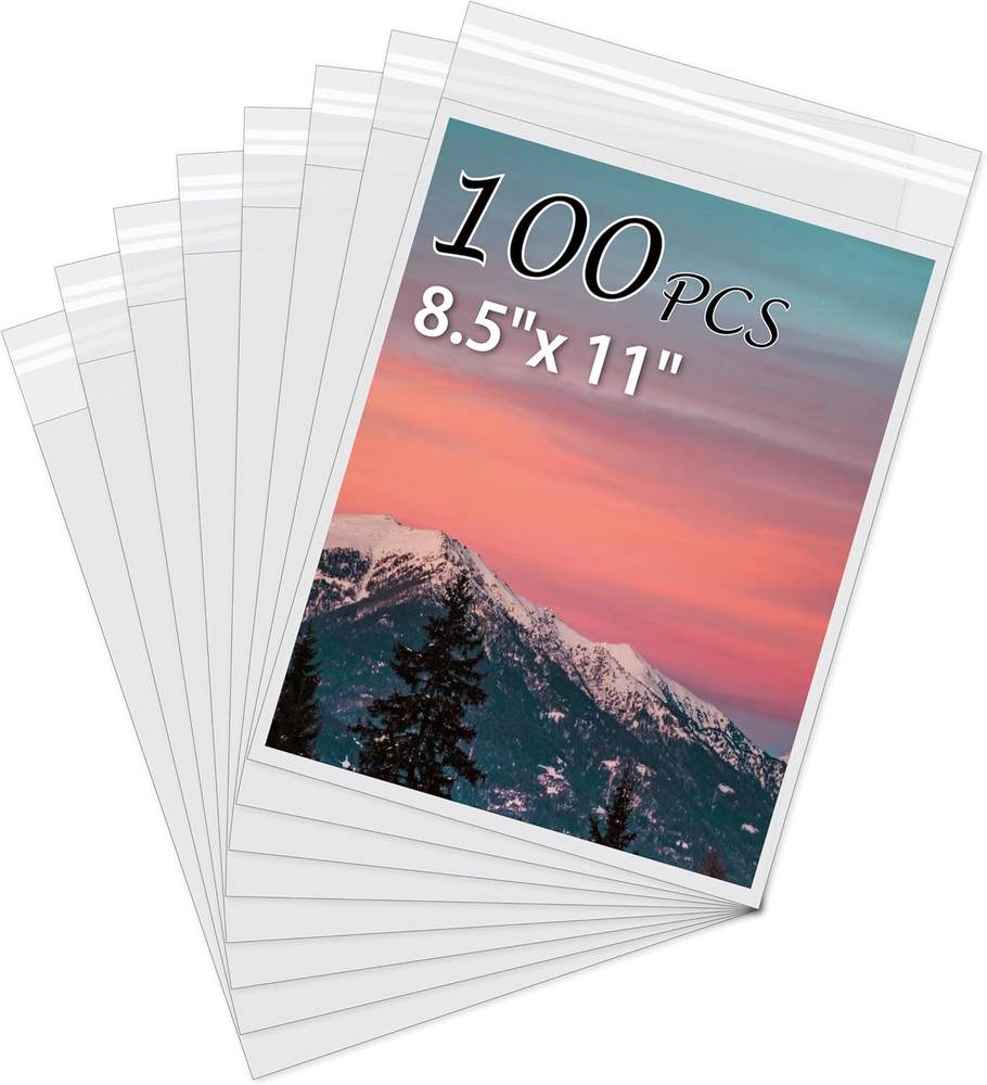 Acid-Free Picture Sleeves, 100Pack Crystal Clear Storage Bags for 8.5X11 Art Pri