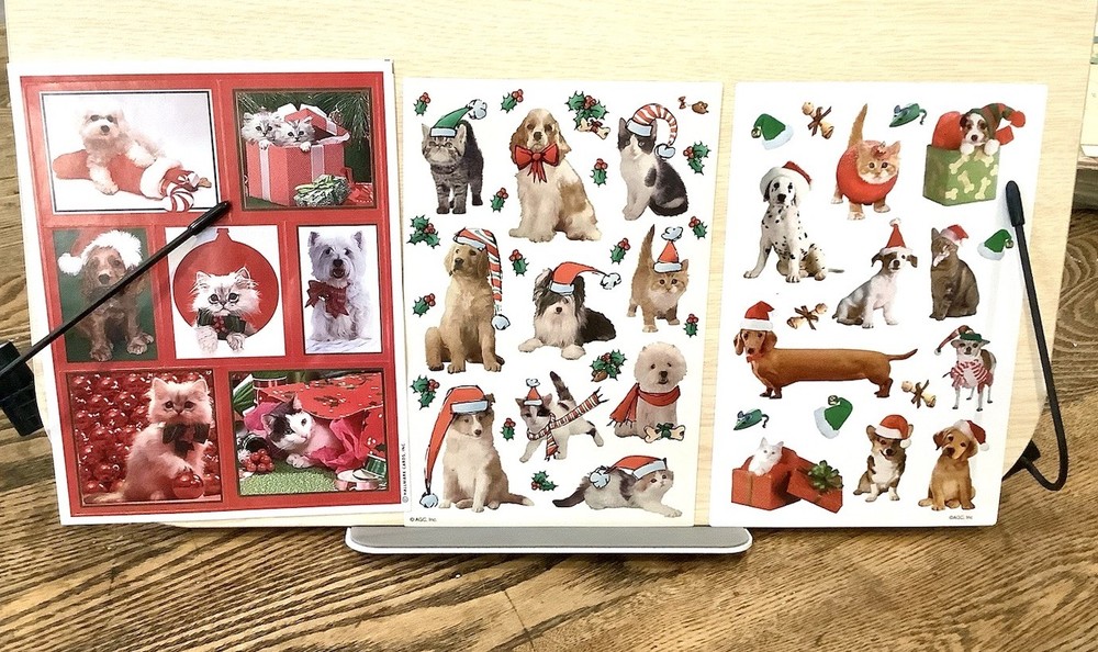 Set of 3 Vintage Christmas Dogs & Cat Sticker Sheets AGC Hallmark Loose Complete
