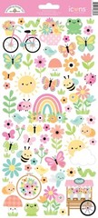 Doodlebug Icon Stickers Butterfly Kisses Spring Flowers Cart Bugs Bicycle Frogs