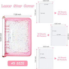 Sticker Storage Organizer Binder A5 Sticker Collecting Reusable Zipper Album wi