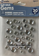 CLEAR/SILVER ROUND GEM Accent Stickers(30pc)Tiny Craft•Rhinestone •Christmas•