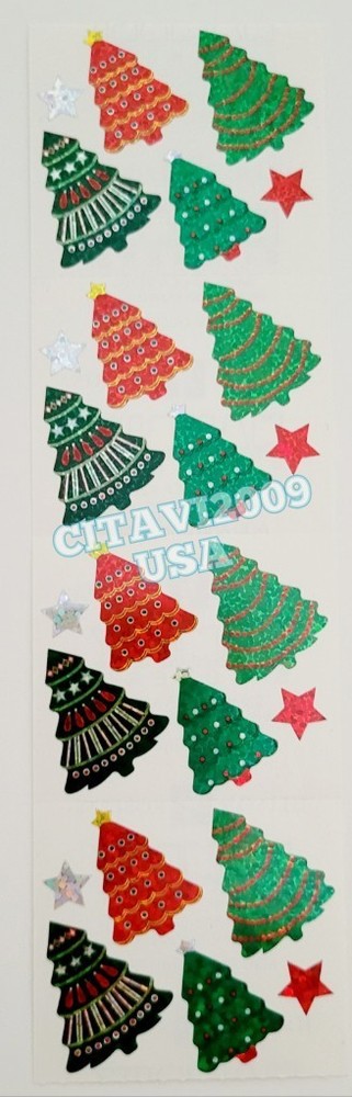 Jillson & Roberts HAMBLY STICKERS PRISMATIC GLITTER HOLIDAY CHRISTMAS TREES.