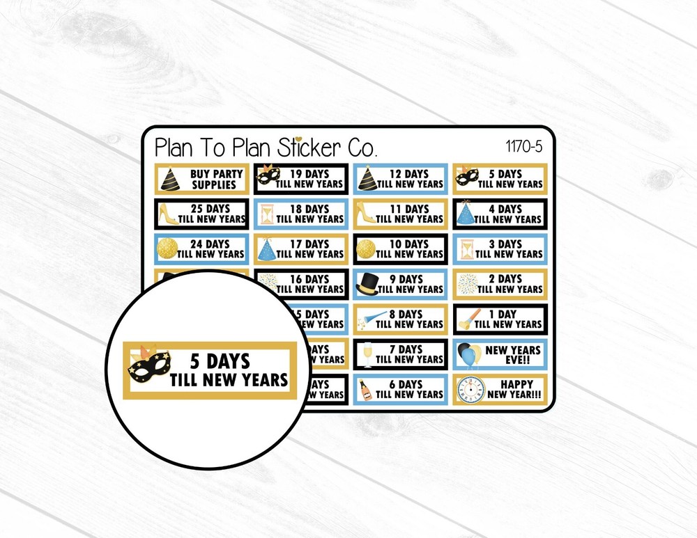 1170-5~~New Years Countdown Planner Stickers.