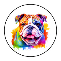 30 ENGLISH BULLDOG STICKERS ENVELOPE SEALS LABELS 1.5″ ROUND DOG RAINBOW