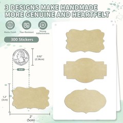 300 Pcs Kraft Labels Stickers 1.2×2 Inch 3 Decorative Designs Writable Gift