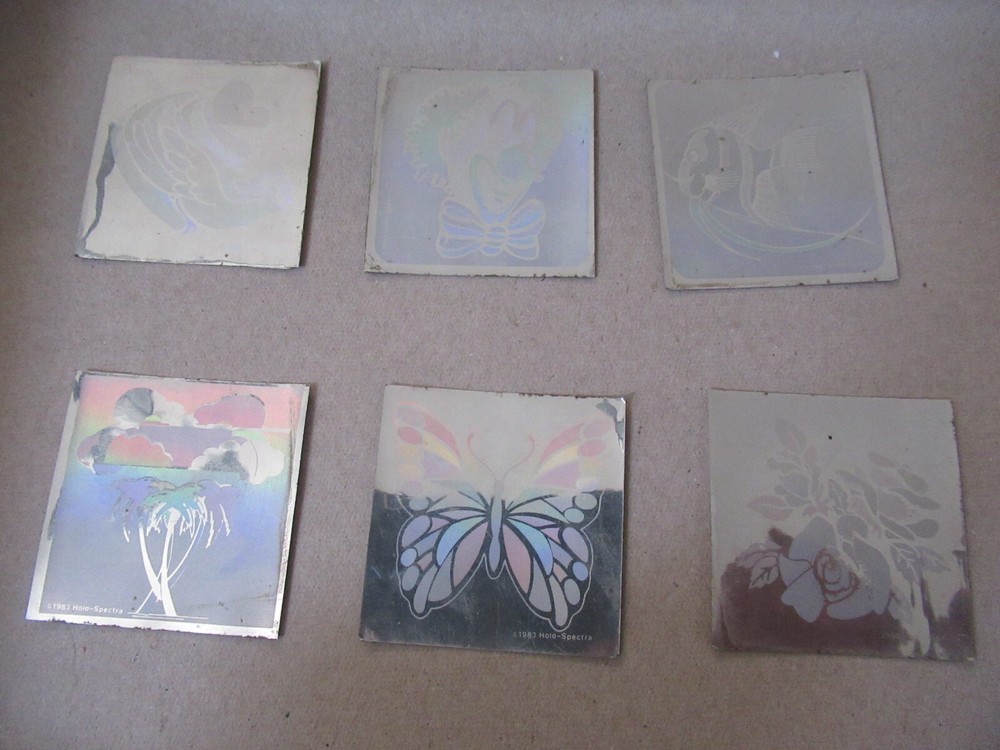 Vintage 1983 Holo Spectra Hologram sticker LOT OF 6 BUTTERFLY FLOWER CLOWN FISH