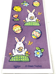 Paper Art Stickers Easter Rabbit Flowers Eggs Greeting Card Eileen Toohey NEW