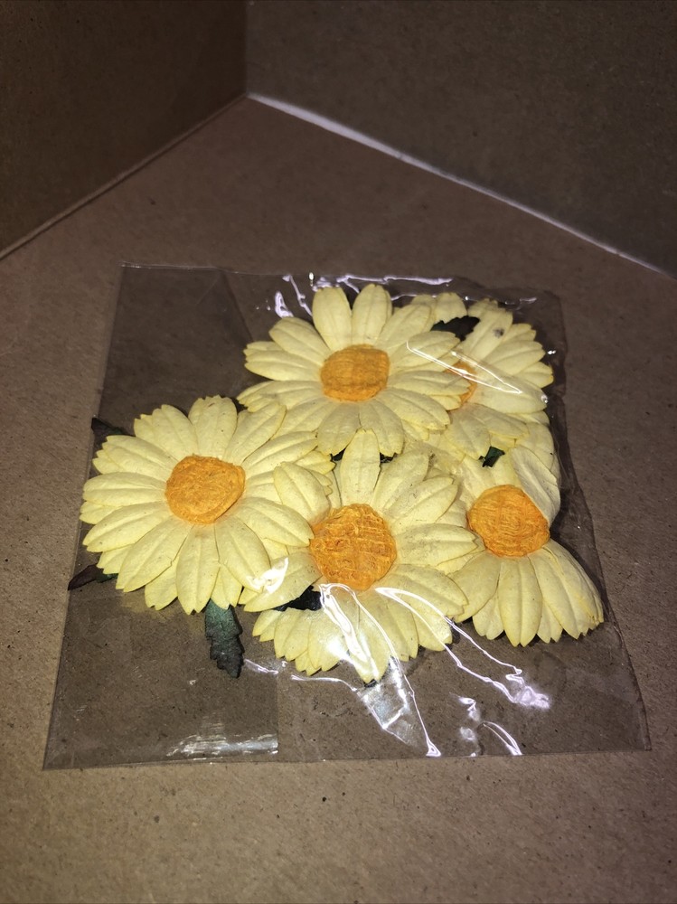 Wild Orchid Crafts- 1.75″ Yellow Summer Daisy 5 pcs paper Craft flowers-