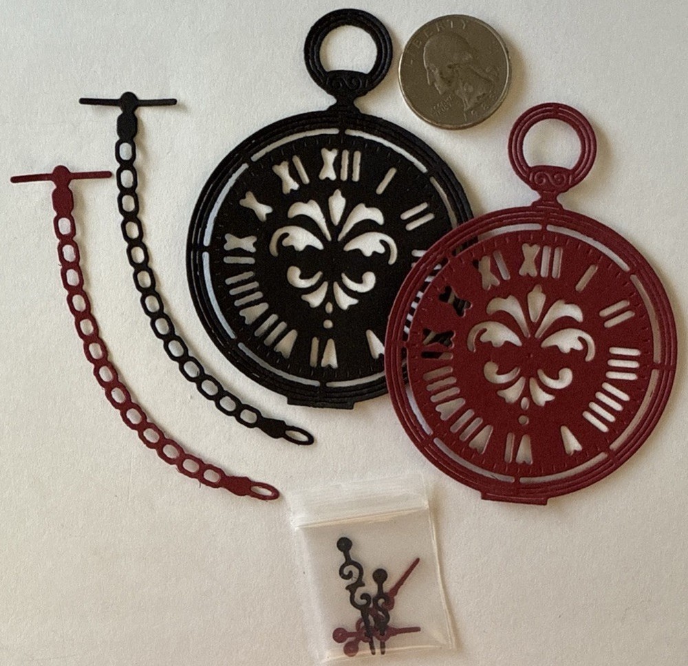LARGE POCKET WATCH Die-Cut Embellishments(8pc)Clock •Roman Numerals•Card Making•