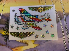 Vtg Prism Vending Sticker Sheet 3×4 Inches Airplane Rainbow Pattern