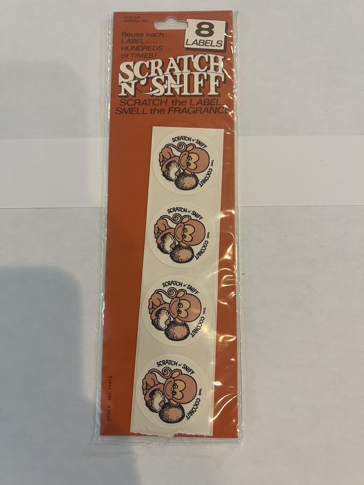 Toys for America Coconut Scratch and Sniff Stickers Sealed 1980s Vintage