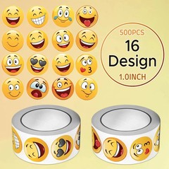 500Pcs Happy Face Stickers Roll 1 Inch Fun Emoji Labels Gift Packaging_New