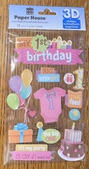 RARE 3D Paper House My 1st Birthday Big & Little Girl 1 Year Old Baby Stickers