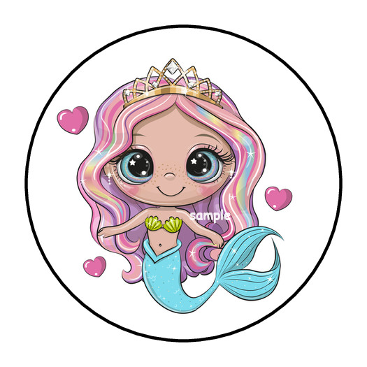 30 CUTE MERMAID STICKERS ENVELOPE SEALS LABELS 1.5″ ROUND PARTY FAVORS OCEAN