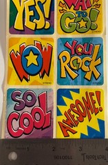 Vintage Sticker Sheet SUPER Sayings YES! Way to Go! Wow You Rock So Cool Awesome