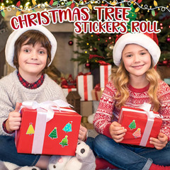 500Pcs Christmas Tree Stickers Roll Holographic Laser Xmas Pine Tree Buffalo Pla