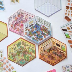 Zxvskr 8 Sets DIY 3D House Stickers Cartoon Colourful Convenience Fruit Flower