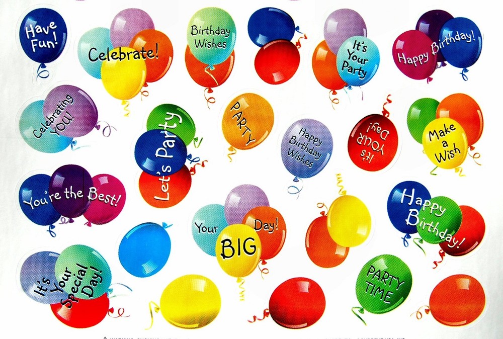 COLORFUL BIRTHDAY BALLOONS SAYINGS STICKERS SEALS Acid Free USA MADE #15