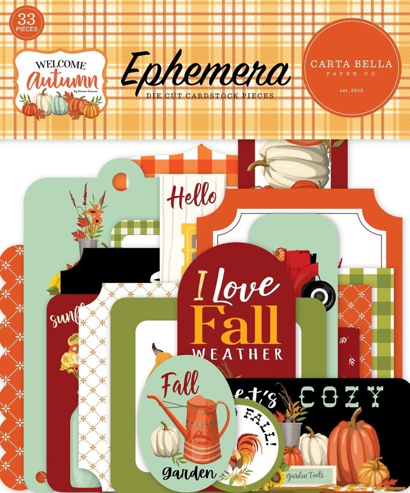 Carta Bella WELCOME AUTUMN Ephemera Die Cut Pieces 33p Planner Tags Cards Fall