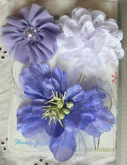 Mixed LAVENDER& WHITE Fabric Organza Lace 3 Flower Pk 7-11cm across Manor House