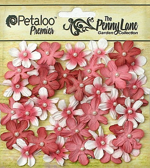 Mini Daisy Petite ANTIQUE RED 40 Paper 20-22mm Pearl Centre PennyLane Petaloo XC