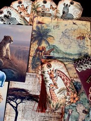 104 Pc Vintage Safari Junk Journal Kit African Wildlife Maps Tags Ephemera Set