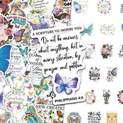 20Pcs Random Aesthetic Butterfly Inspirational Bible Verse Waterproof Stickers