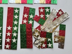 Vintage Metallic Foil Star Stickers 4 full sheets + scraps Silver Gold Red Green
