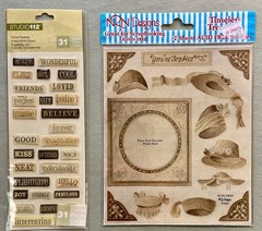 Large Lot of Neutrals Scrapbooking Stickers & Paper 30+ Pgs Paper Studio 112 Etc