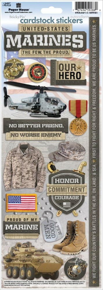 Crafts PH 13″ CS Stickers Marines Tank Helicopter Medal Uniform US Flag Our Hero