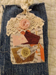 Six OOAK Junk Journal Denim Tags VTG Ephemera Scrapbooking Embellished Handmade
