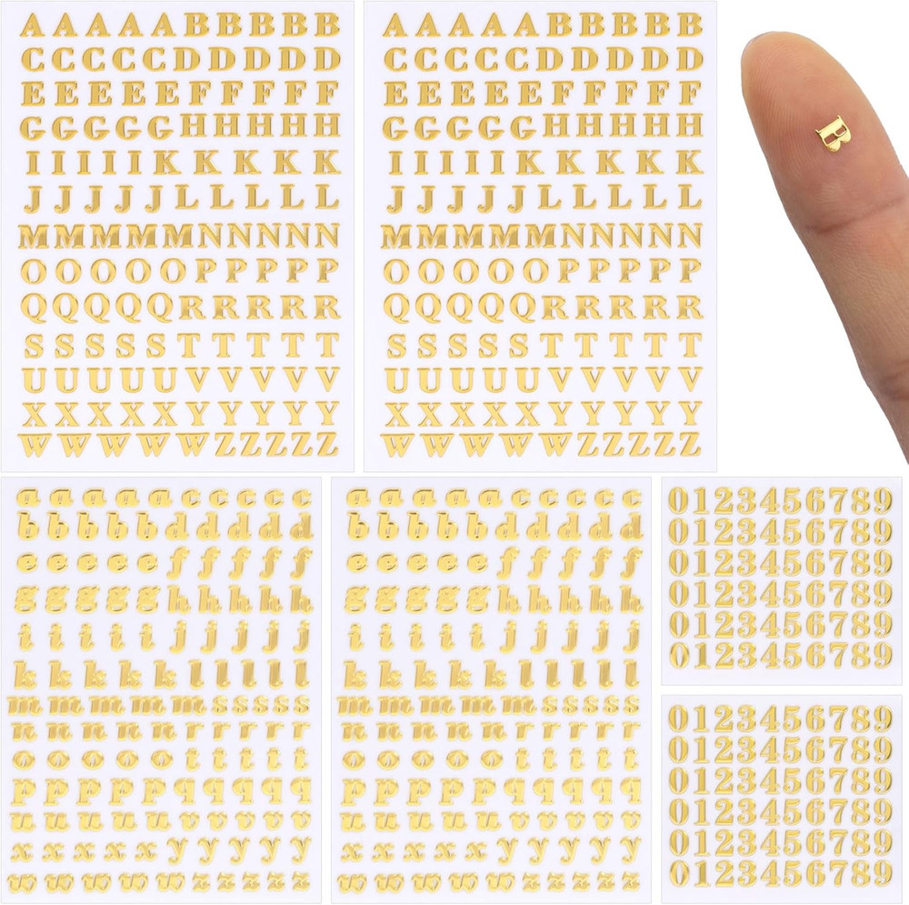 640Pcs Small Metal Letter Number Stickers, 3D Self-Adhesive Mini Letter