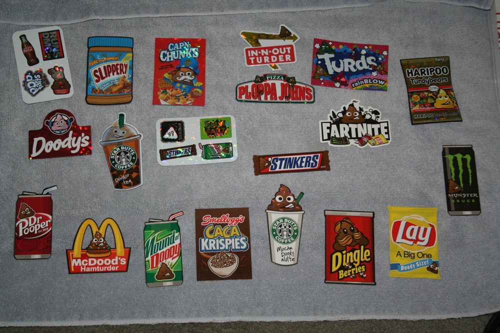 Junk Food Doody Stickers Set Of 20 Series 1&5 -Poop Emoji -Novelty food parody