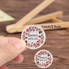 100-500pcs Flower Handmade with Love Stickers for Small Business Packaging Bakin