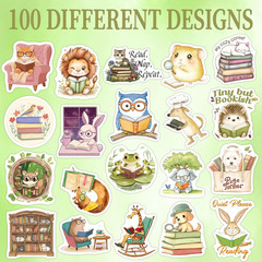 200 Pcs Animal Reading Stickers, 100 Unique Designs for Journals and Decor