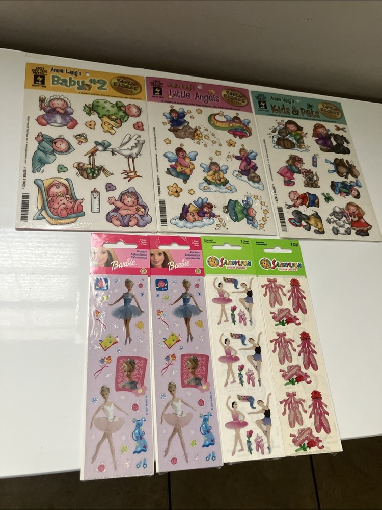 7 Lot Vintage Stickers Barbie 2000, Annie Langs 2001 And SandyLion Unknown Date