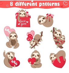 100 Pieces 1.5” Sloth Valentines Love Heart Stickers Party Decor Envelope Seals