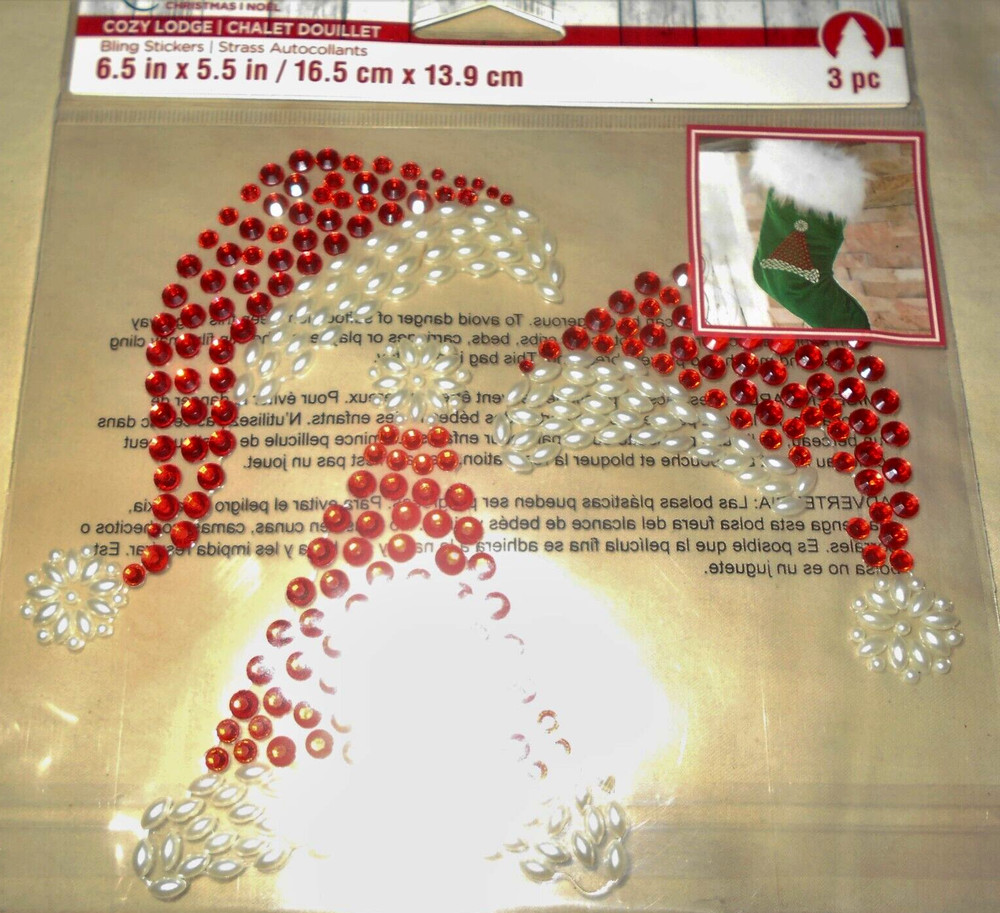 Christmas Santa Stocking Hat Red Gemstone Pearl Recollections Bling Stickers