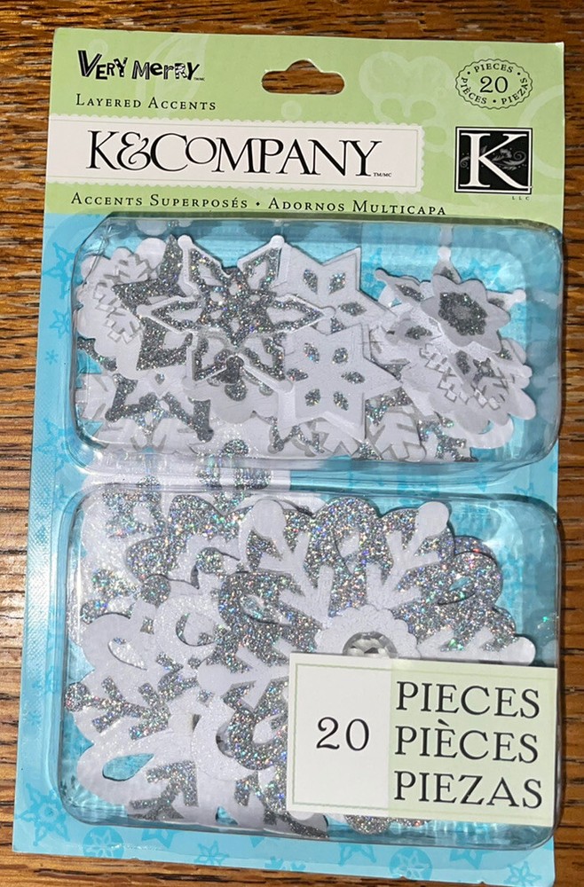 K&Company Very Merry Snowflakes Layered Accents Glitter Silver & White Scrapbook