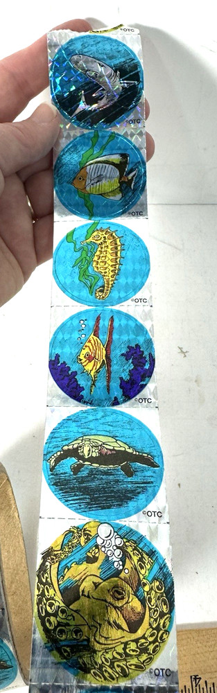 OCEAN ANIMALS PRISM Stickers Vintage Sandylion OTC Doctors Office Strip Of 6