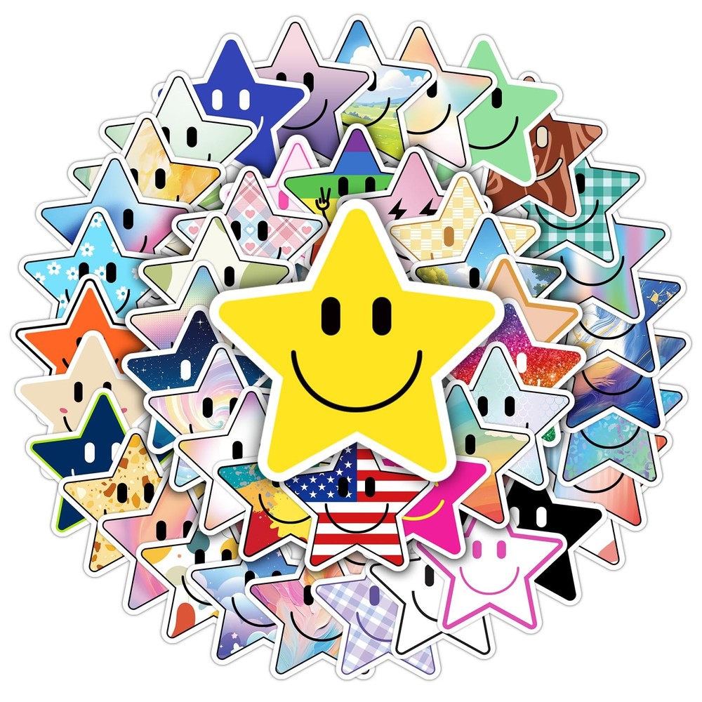 Wercokt 50PCS Smiling Star Stickers, Cute Water Bottle Stickers for Kids, for…