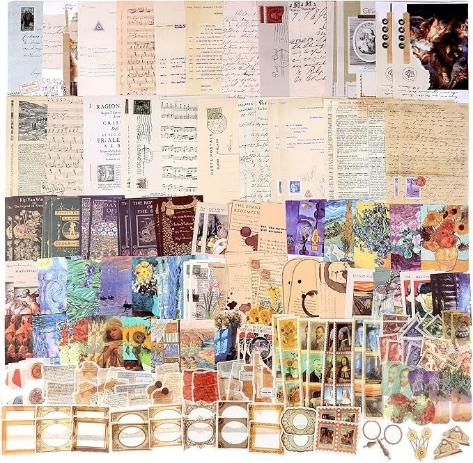 200pcs Vintage Junk Journal Supplies,Scrapbook Supplies Scrapbooking Paper and S