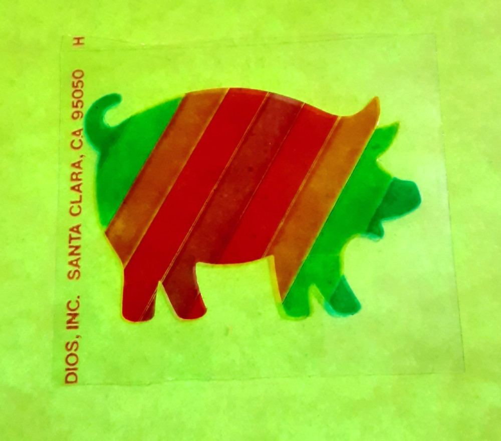 vintage 80’s Hambly Studios see-thru rainbow pig sticker module *damaged*