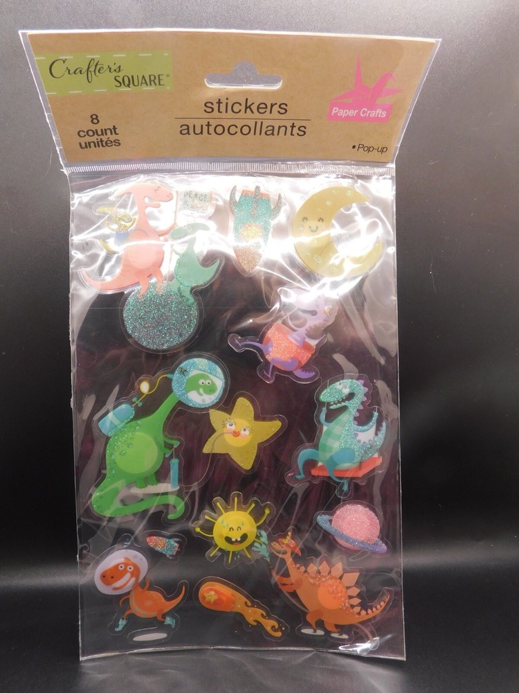 crafters square Dinosaur, Moon, Star pop up stickers 8 count
