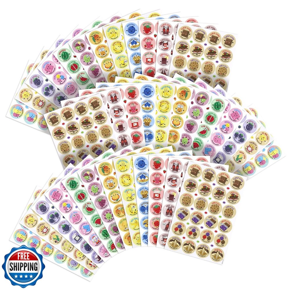 VKPI Scratch and Sniff Stickers, 864 Pieces Fruits and Foods Smelly Stickers,