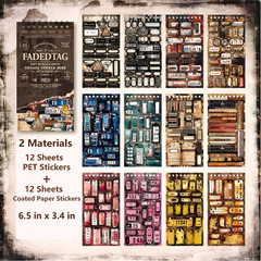 Vintage Faded Tag Stickers for Journaling, 24 Sheets Pre-Cut Junk Journal