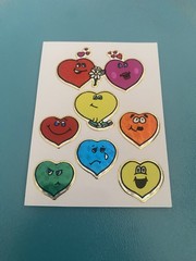 Vintage Prism HTF Colorful Hearts With Faces Sticker Sheet 4×3 Inches Vending