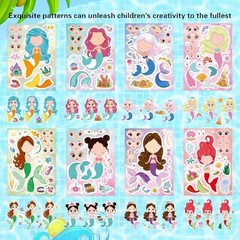 32 Mermaid Make a Face Stickers Sheets Kids DIY Art Craft Party Favors Activity