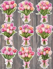 Bouquet of Tulips Die Cut Vinyl Stickers Set Scrapbooking Laptop Waterbottle