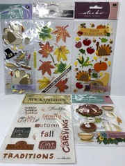 Vintage Thanksgiving Stickers Turkey Pilgram Fall Leaves Traditions Scrapbooking